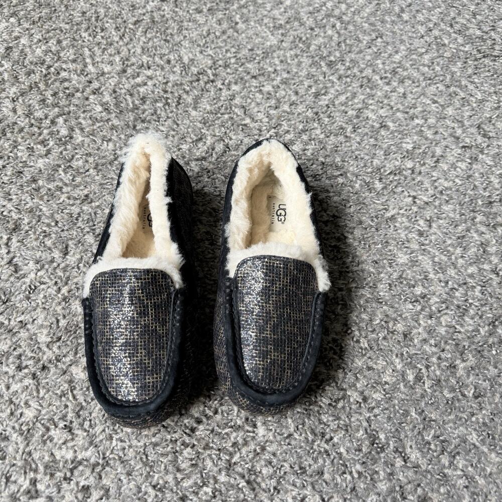 UGG Ansley Leopard Cheetah Glitter Sheepskin Lined Slipper Moccasin Size 7